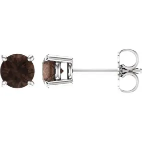 14K White 5 mm Natural Smoky Quartz Stud Earrings