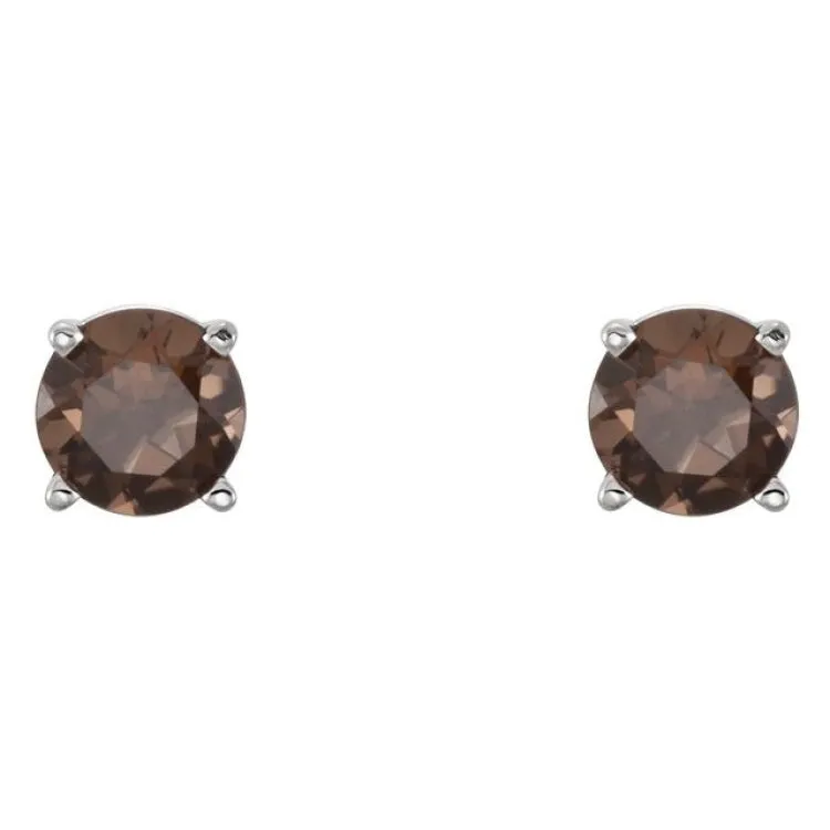 14K White 5 mm Natural Smoky Quartz Stud Earrings