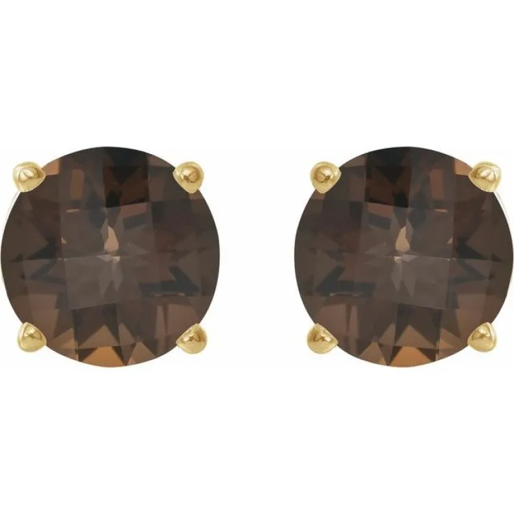 14K Yellow 8 mm Natural Smoky Quartz Stud Earrings