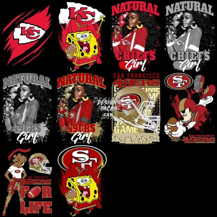 20 SuperBowl 2024 Football Teams Chiefs vs 49ers Designs Bundle PNG