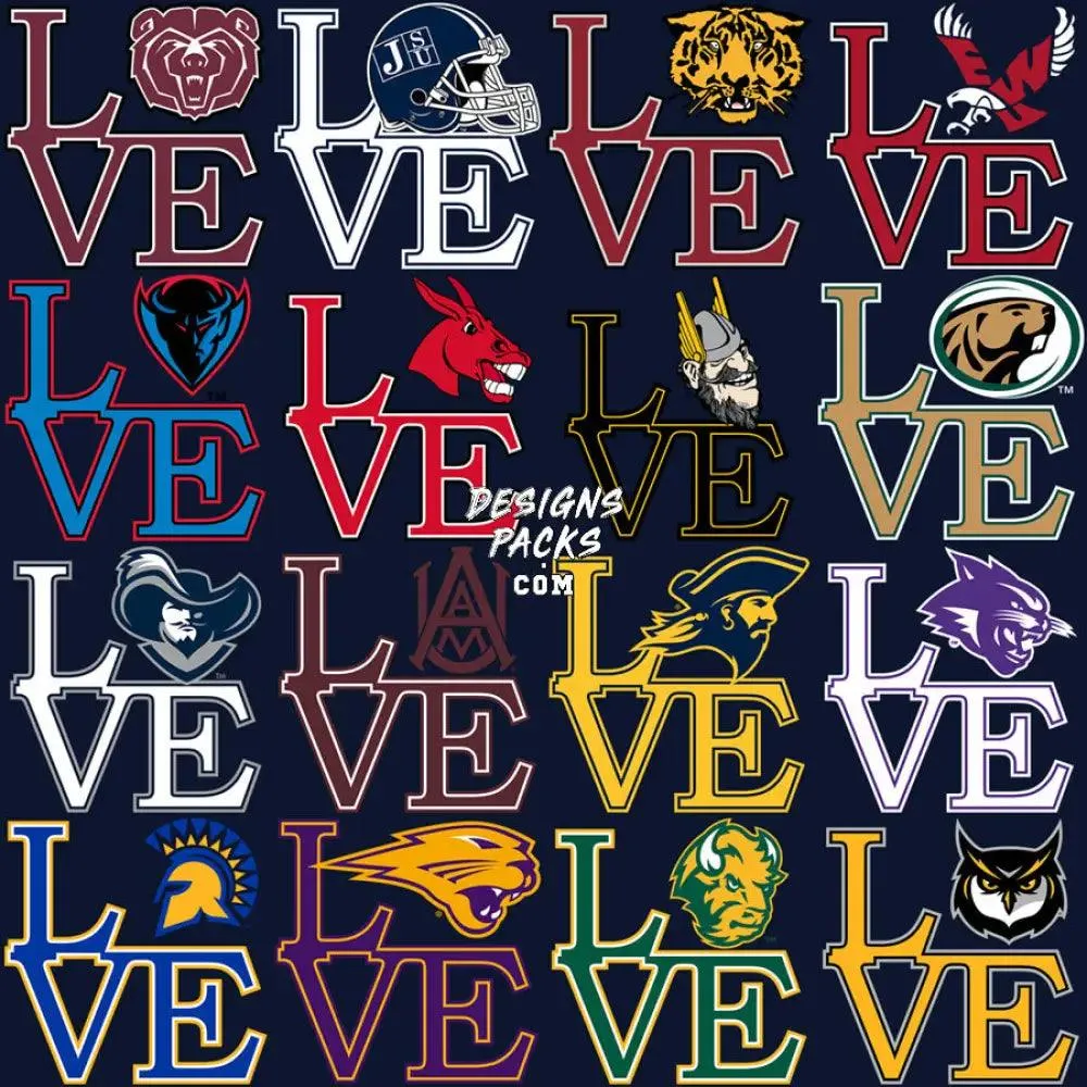 36 College University LOVE USA States Designs Bundle PNG