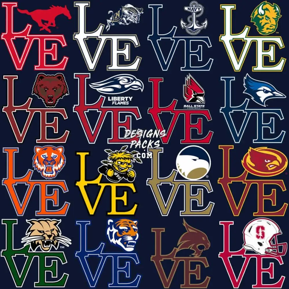 36 College University LOVE USA States Designs Bundle PNG