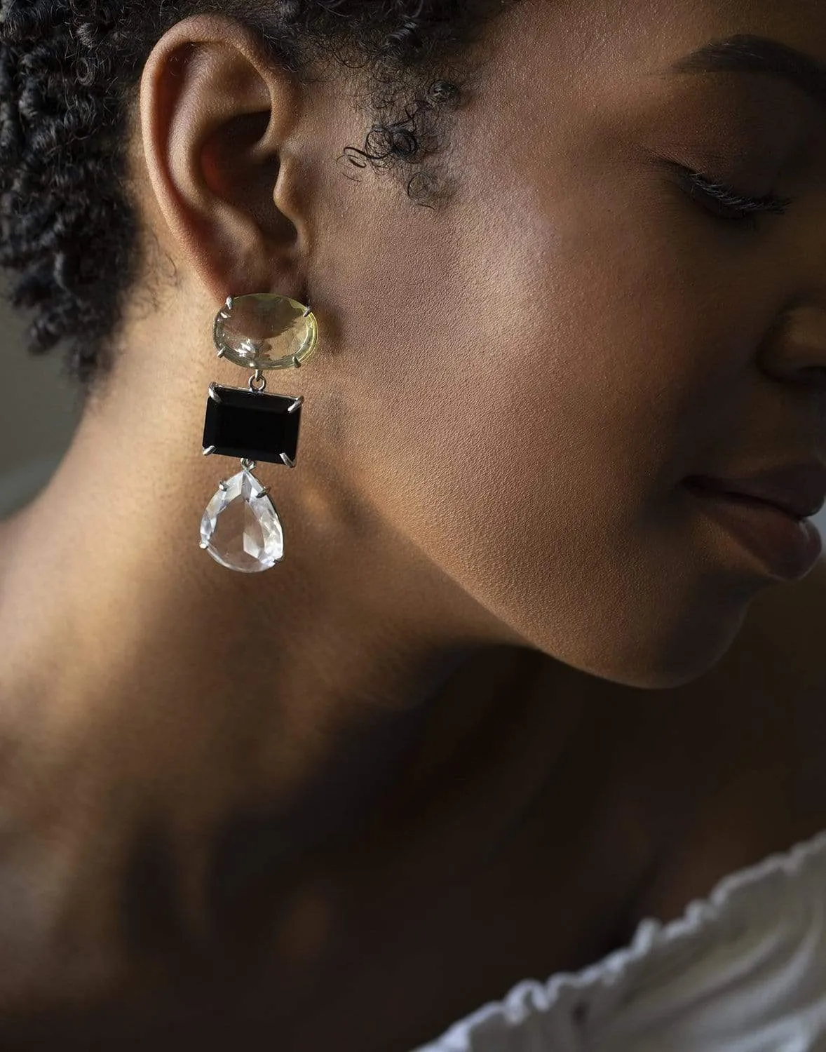 4-in-1 Onyx & Quartz Earrings