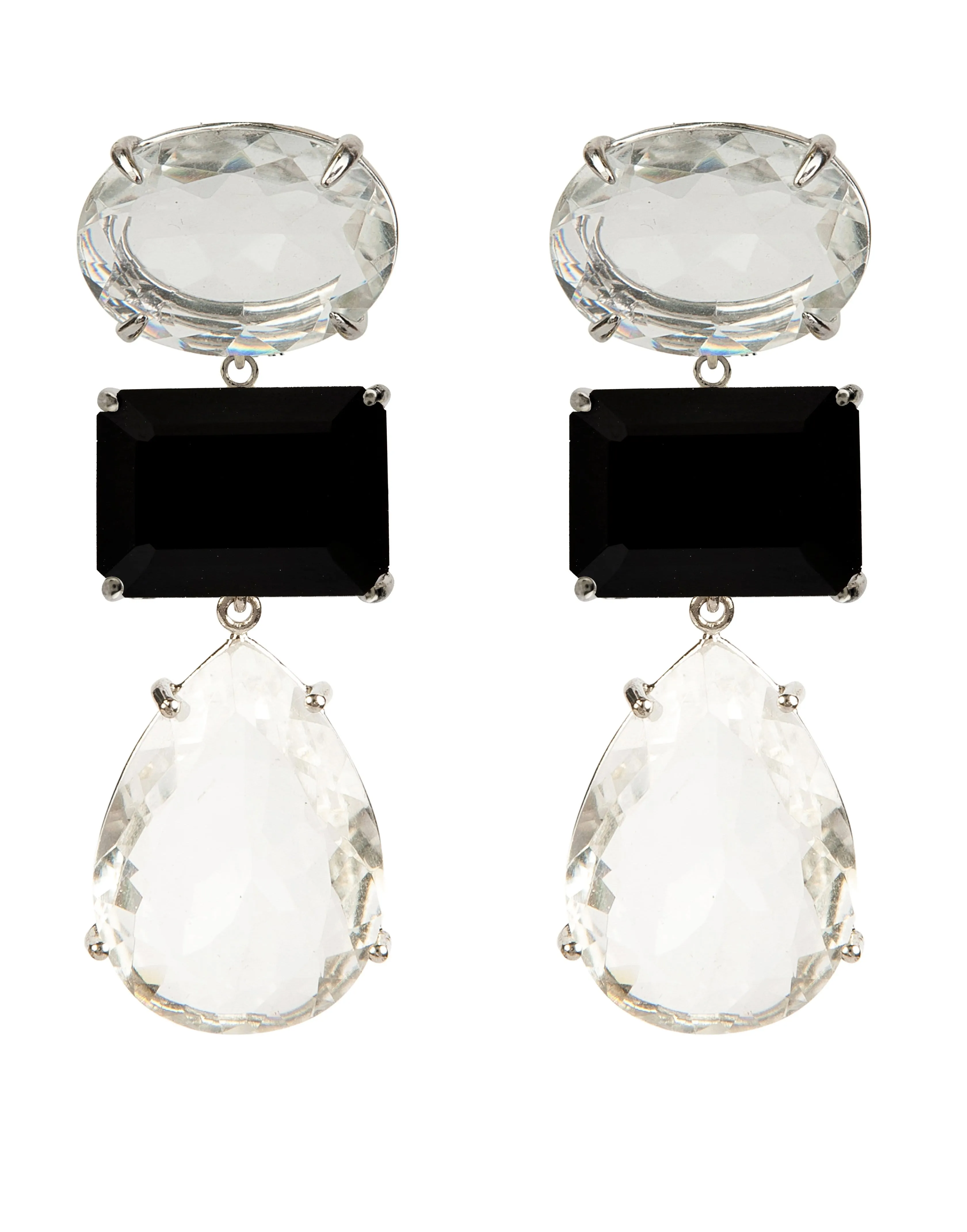 4-in-1 Onyx & Quartz Earrings