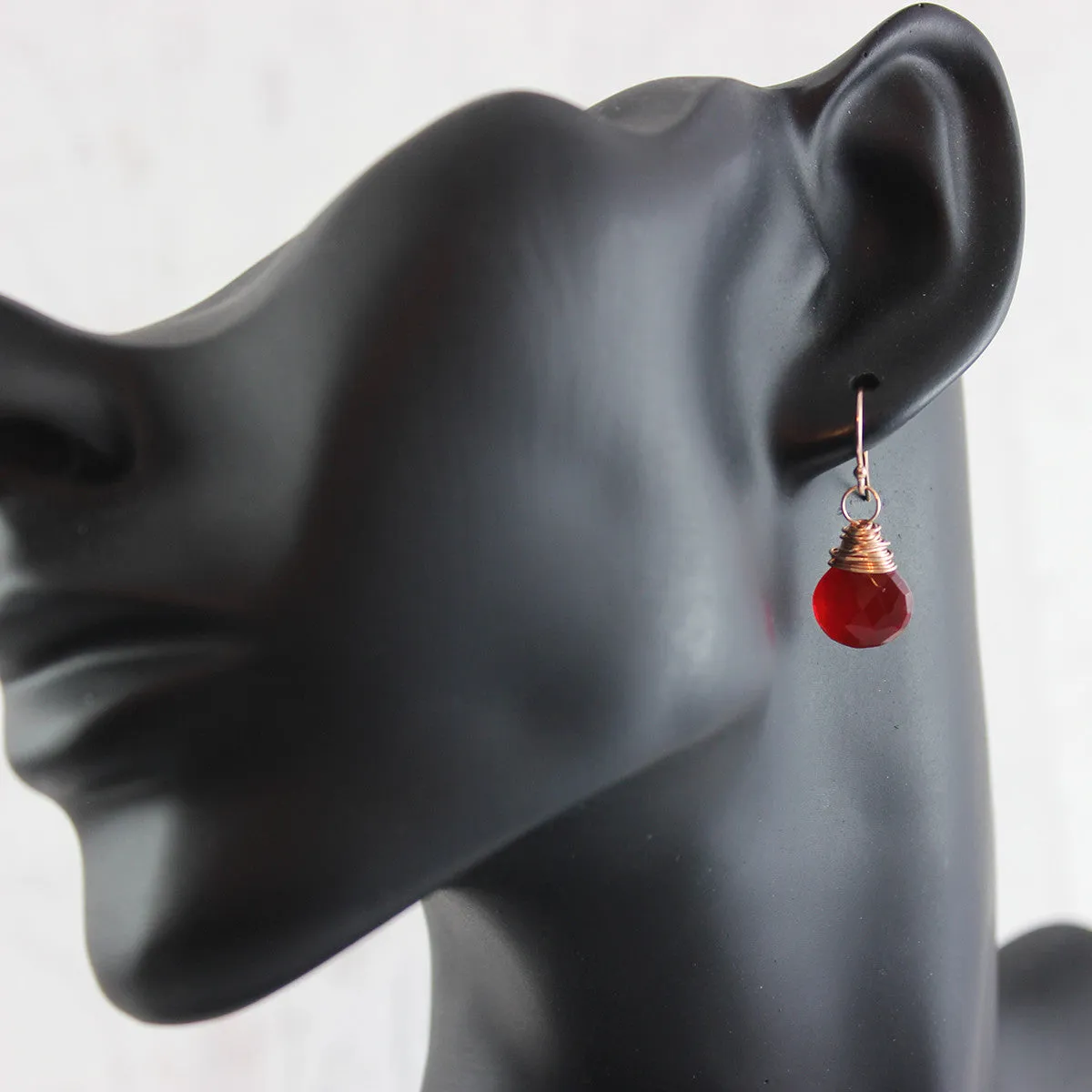 Apple Red Quartz Rose Gold Earrings