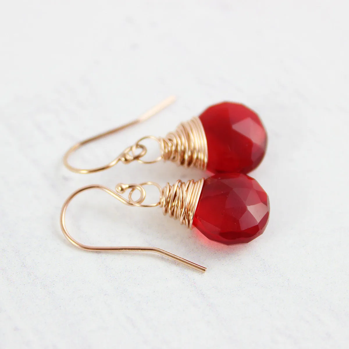 Apple Red Quartz Rose Gold Earrings