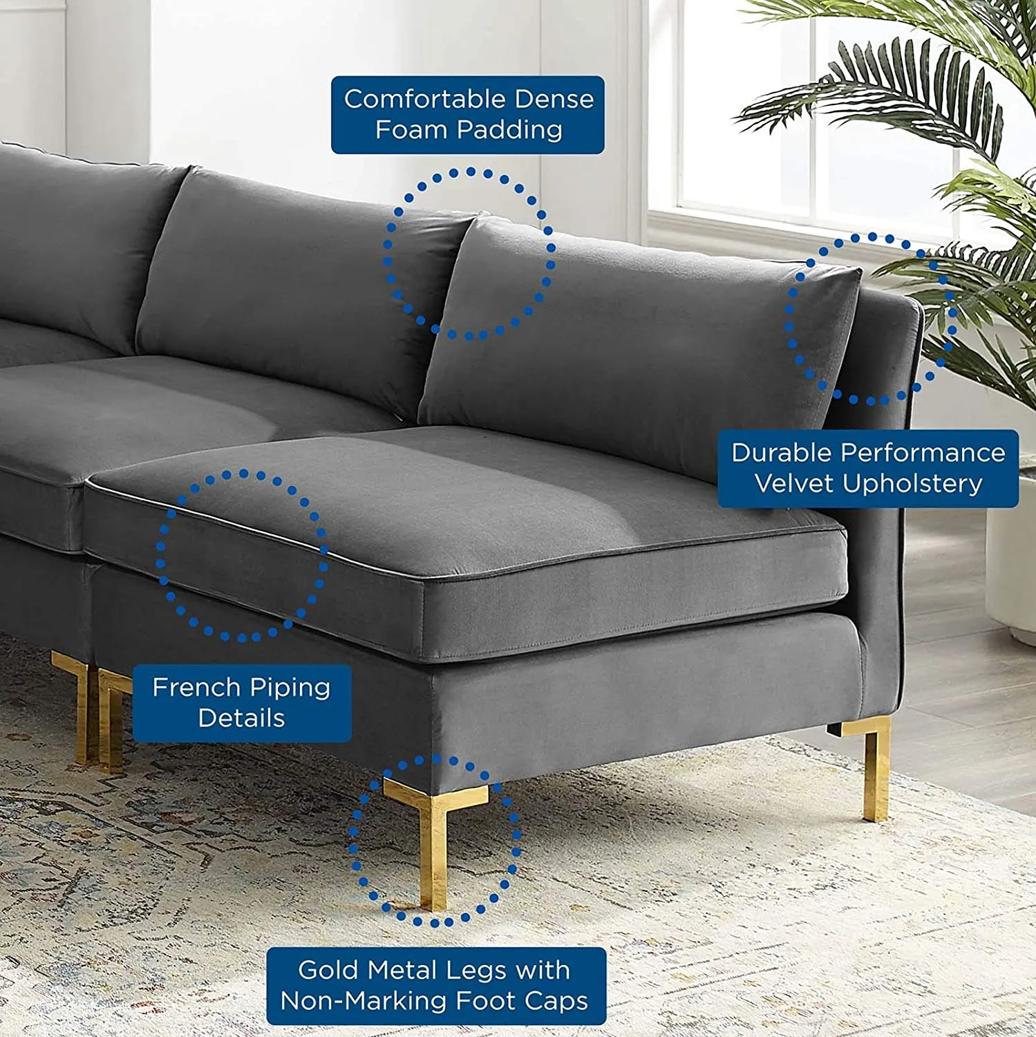 Ardent 5-Piece  Performance Velvet Sectional Sofa