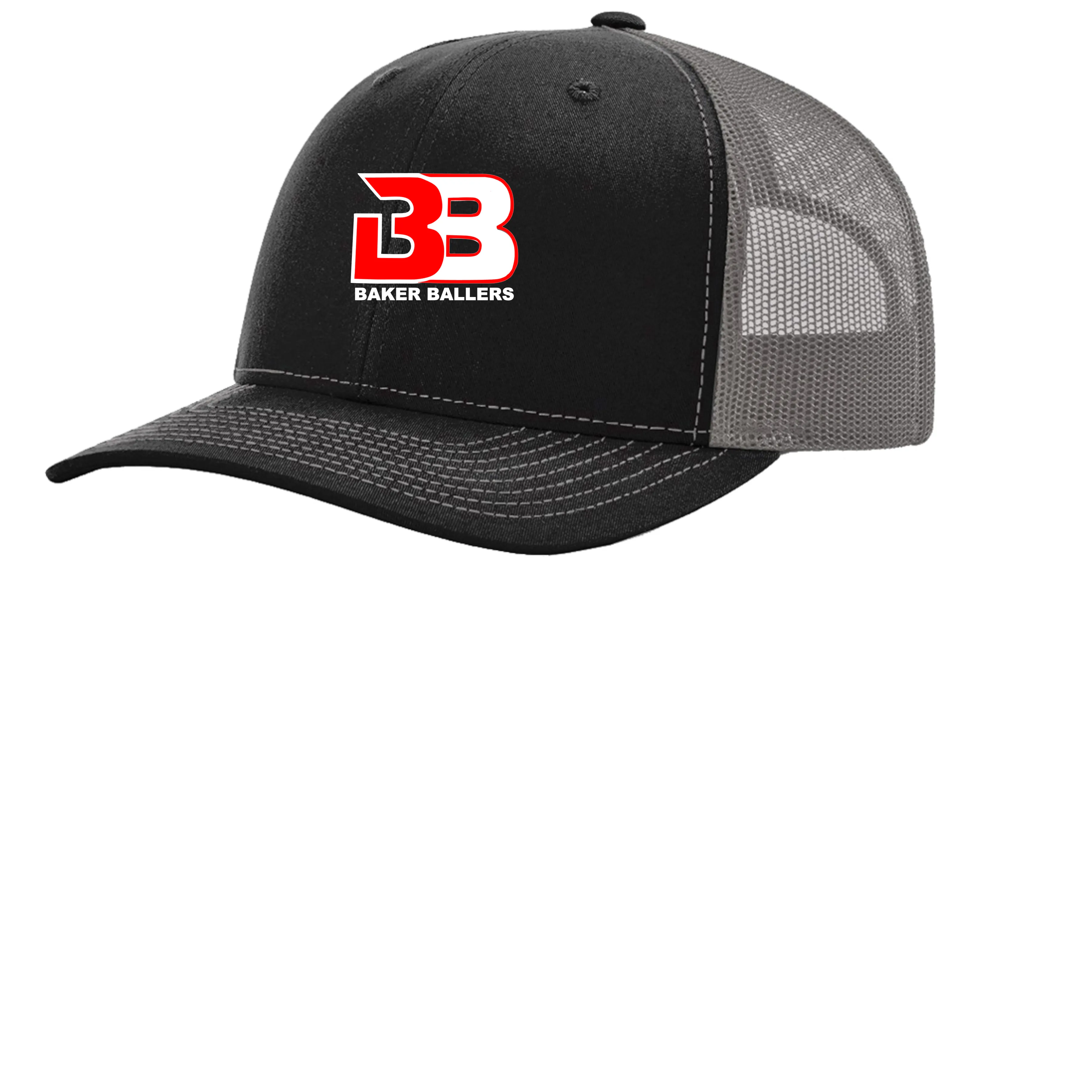 Baker Ballers embroidered black and grey trucker snap back hat