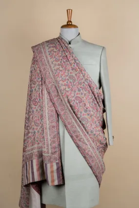 Beige All Over Floral Motifs Embroidered Shawl