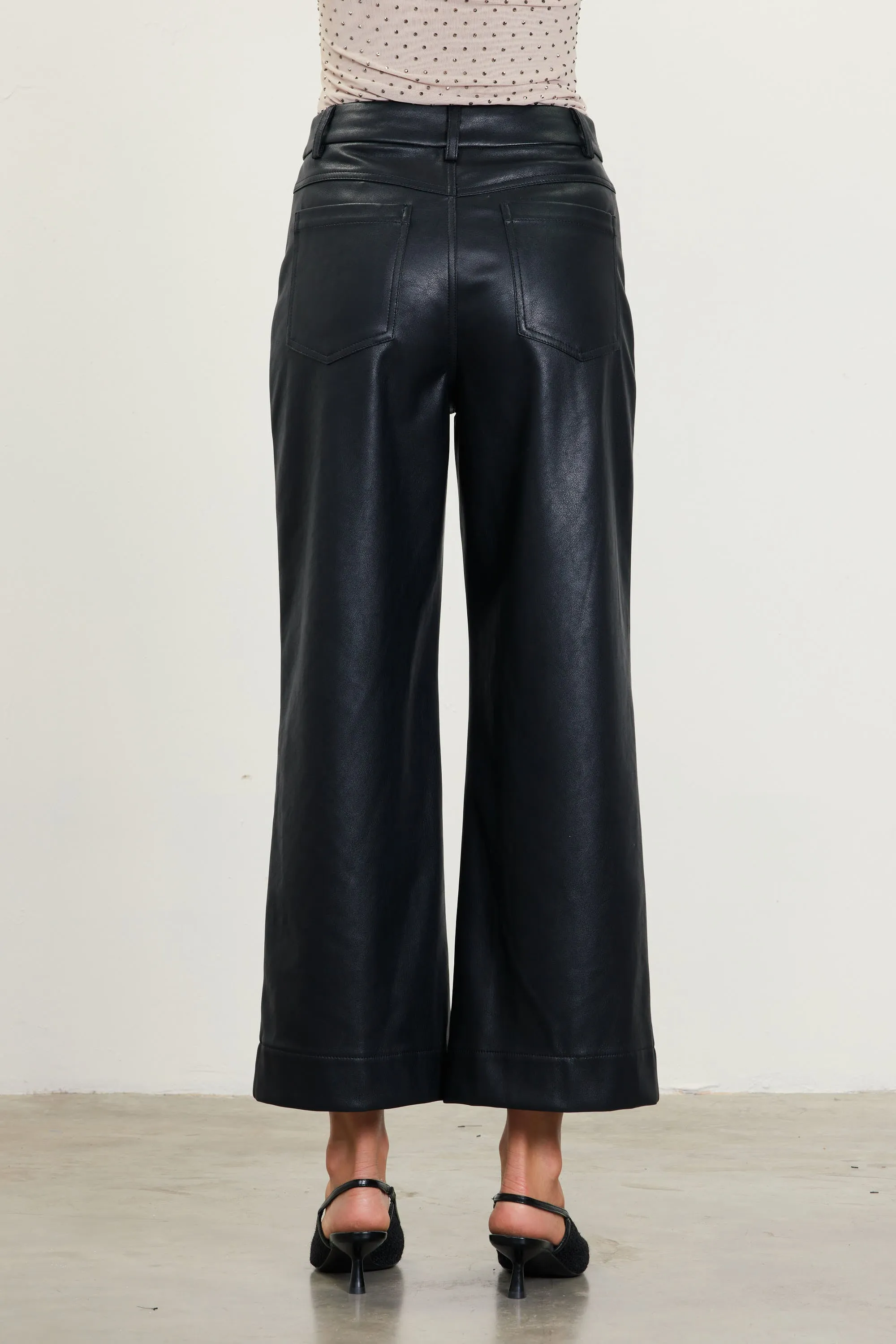 Black Faux Leather Wide Leg Pants