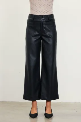 Black Faux Leather Wide Leg Pants