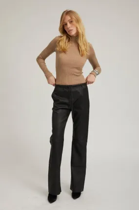 Black Leather Straight Leg Pants