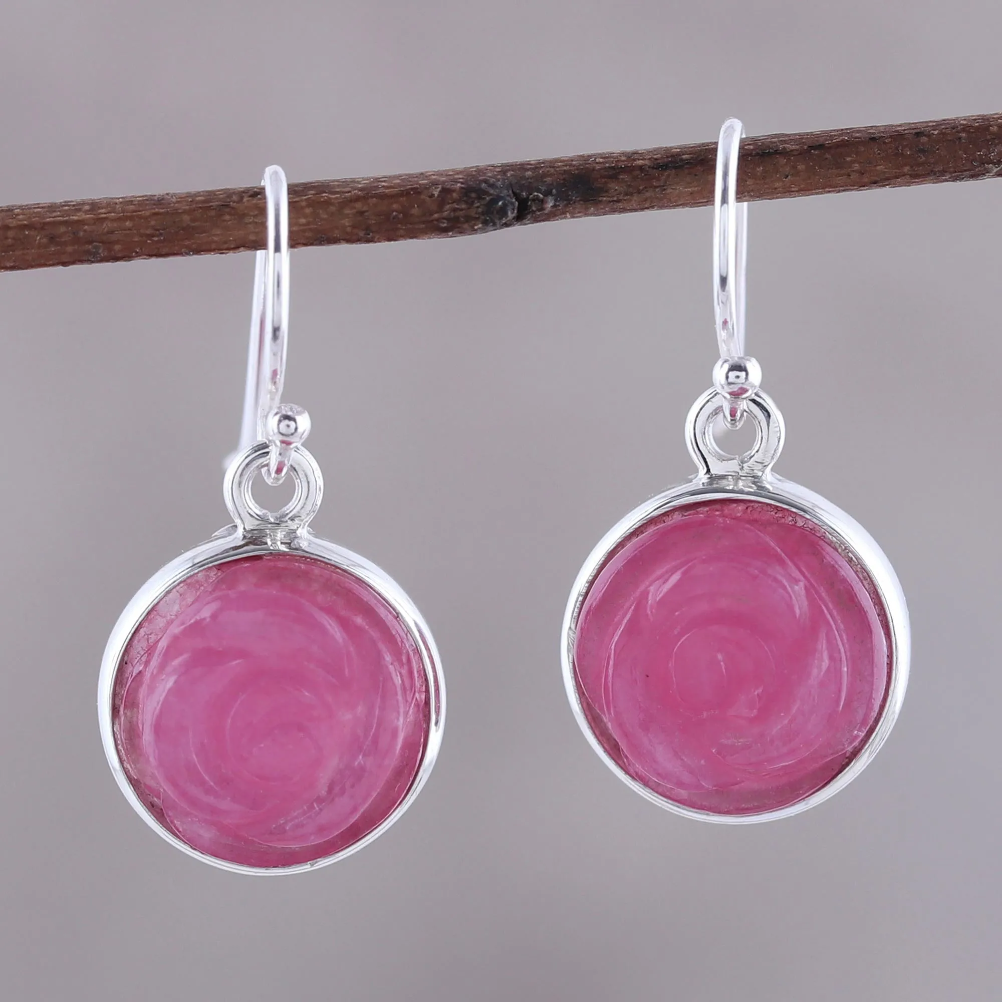 Blissful Rose Rose Flower Quartz Dangle Earrings from India