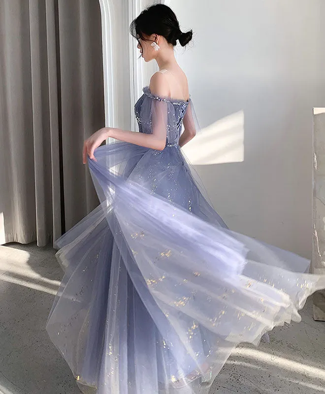 Blue Tulle Lace Long Prom Dress Blue Tulle Lace Evening Dress