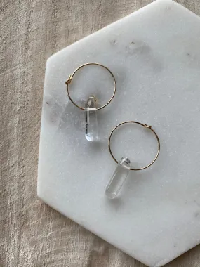 CLEAR THE MIND - Quartz Drop Hoop Earrings