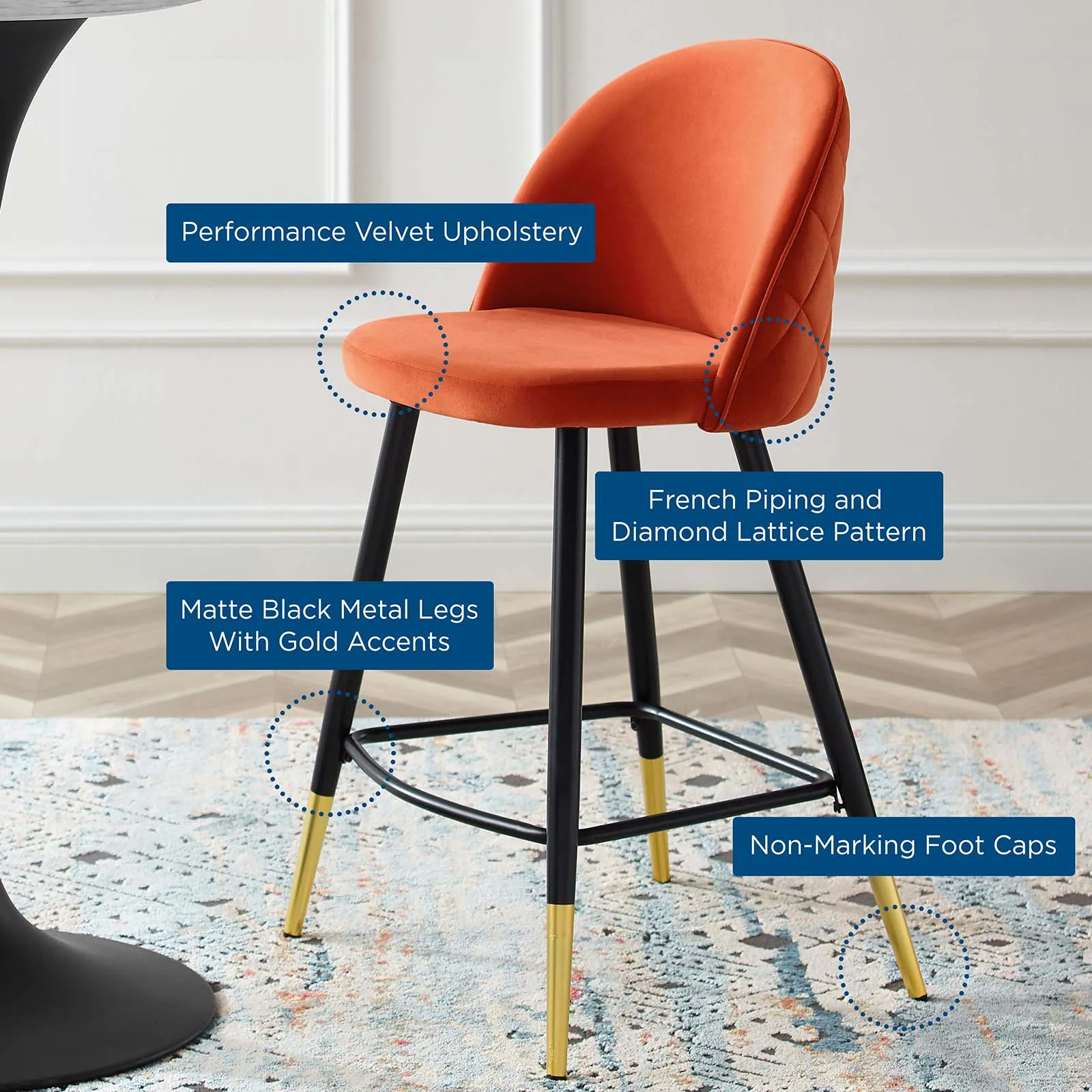 Cordial Performance Velvet Counter Stools - Set of 2