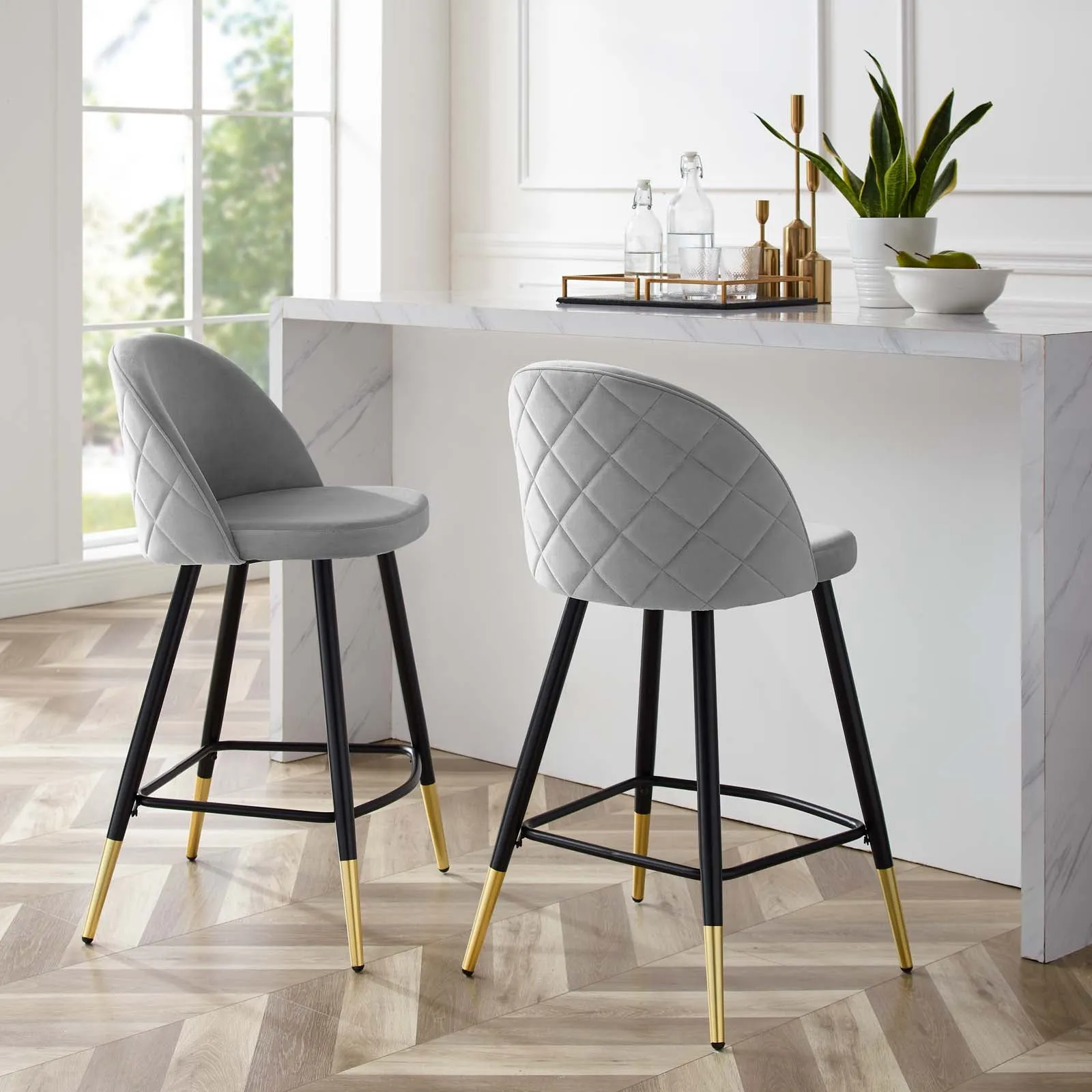 Cordial Performance Velvet Counter Stools - Set of 2