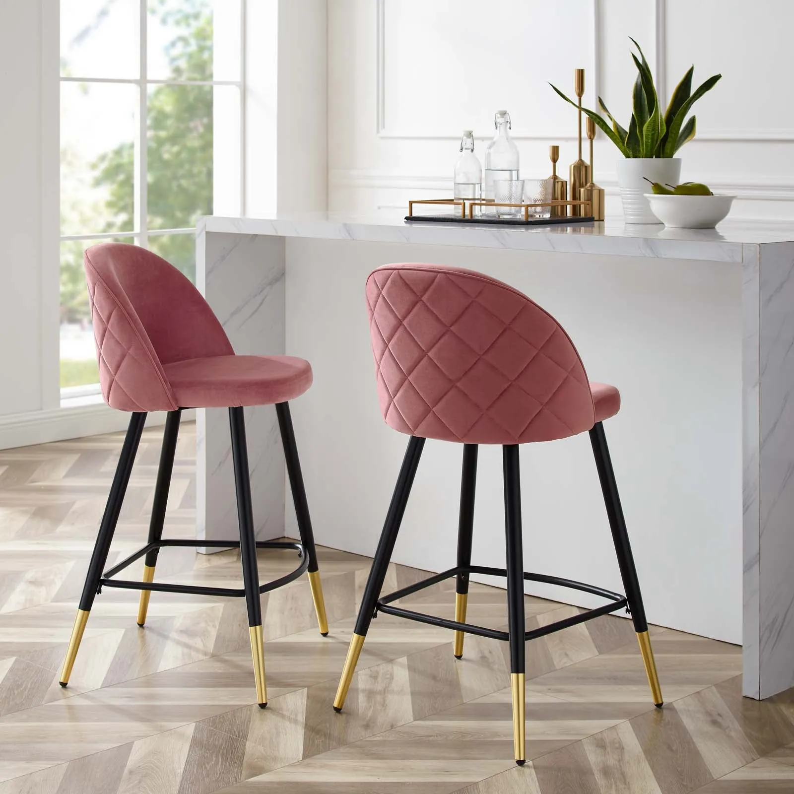 Cordial Performance Velvet Counter Stools - Set of 2