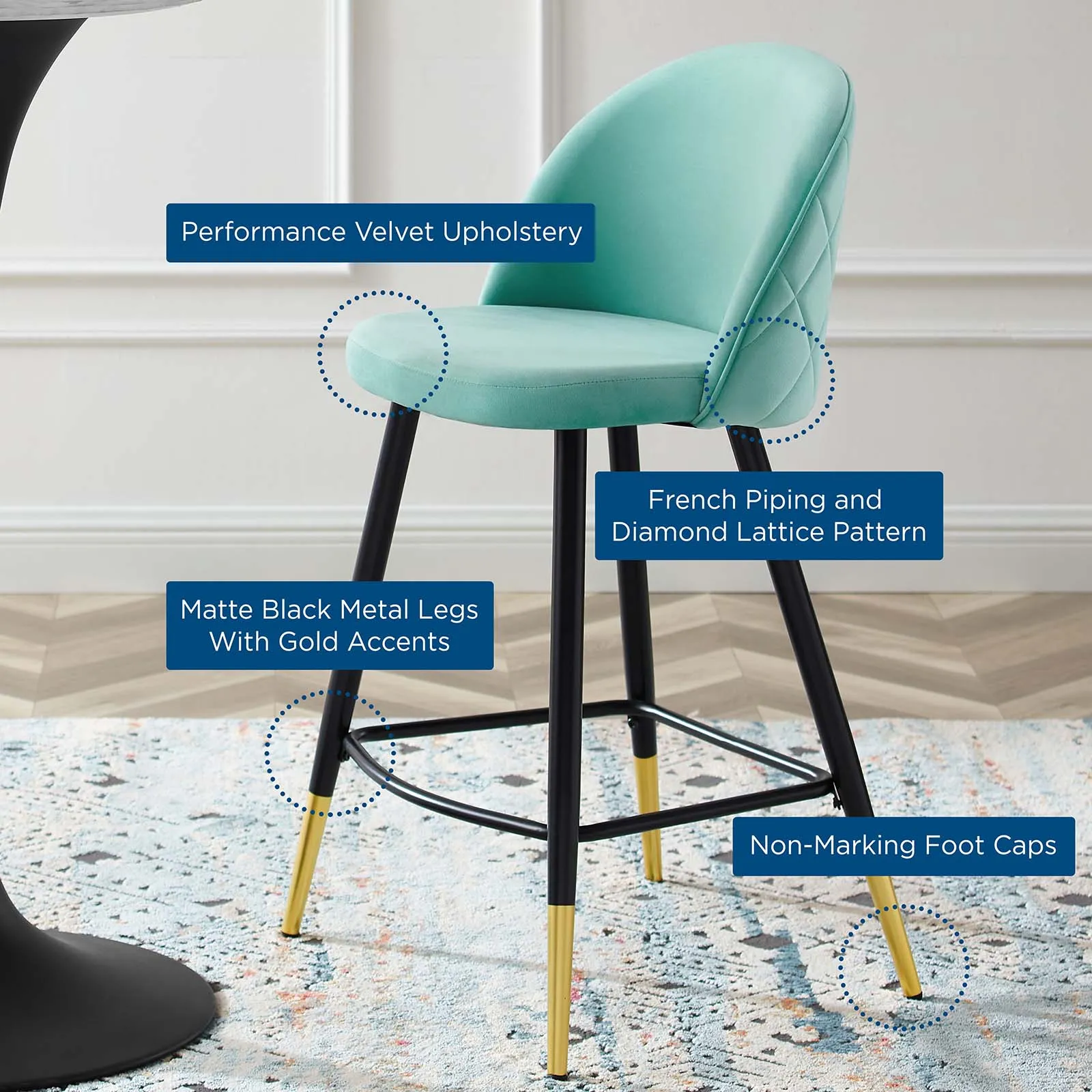 Cordial Performance Velvet Counter Stools - Set of 2