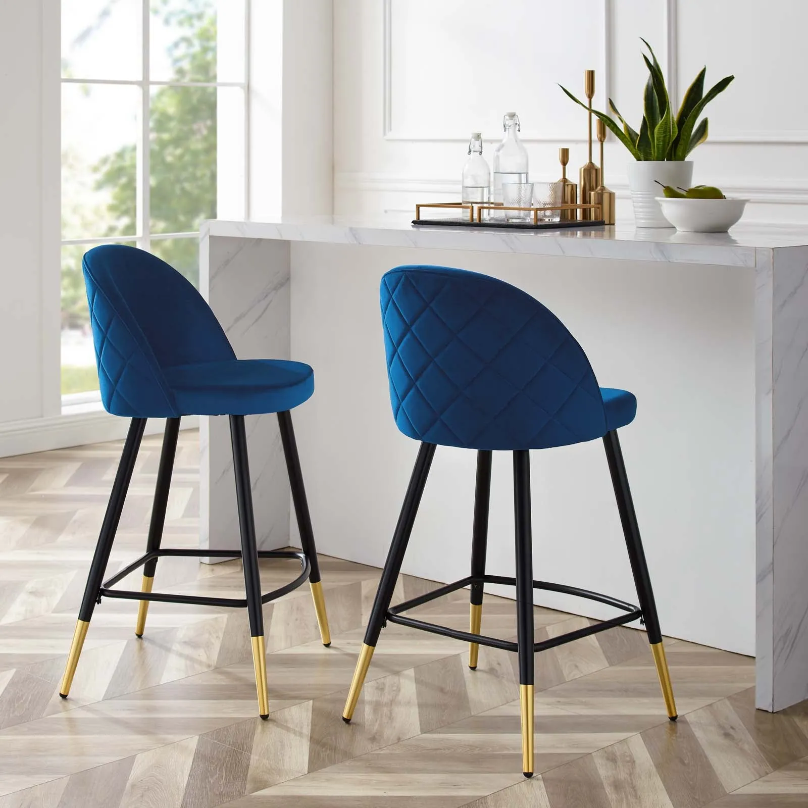 Cordial Performance Velvet Counter Stools - Set of 2