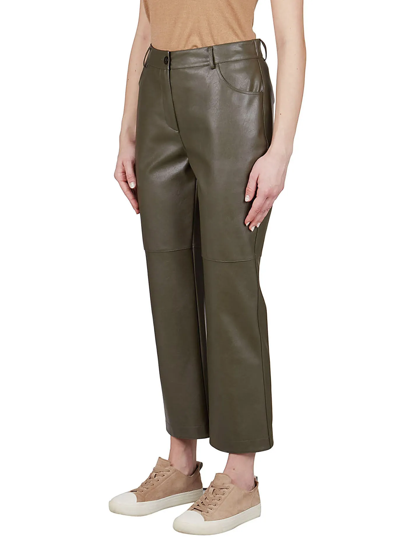 Faux Leather Trousers - Brown Leather