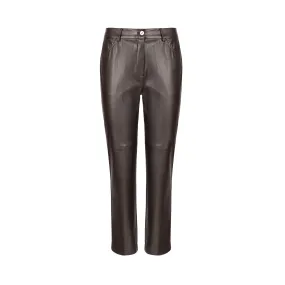 Faux Leather Trousers - Brown Leather