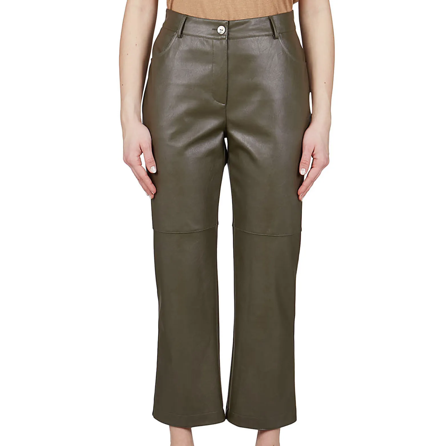 Faux Leather Trousers - Brown Leather