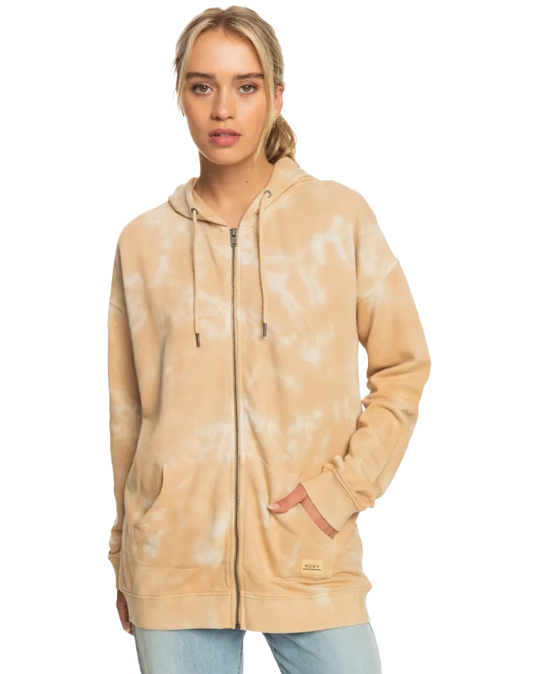 Fools Gold Zip Hoodie in Beige Crystal Wash