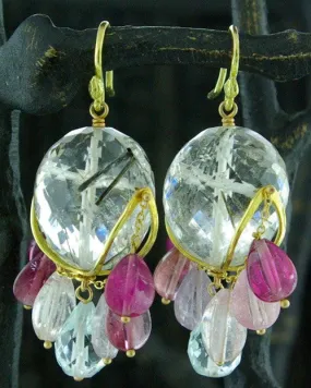 Gabrielle Sanchez 18K Yellow Gold, Rutilated Quartz and Pink Tourmaline Earrings