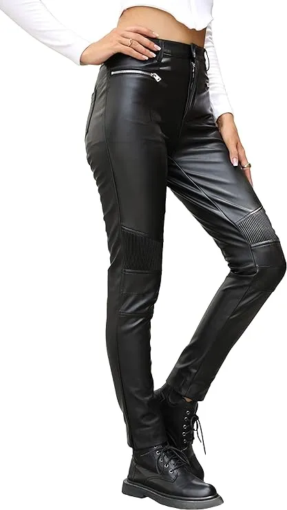 Giolshon Faux Leather Leggings Women High Waisted Tights Stretchy