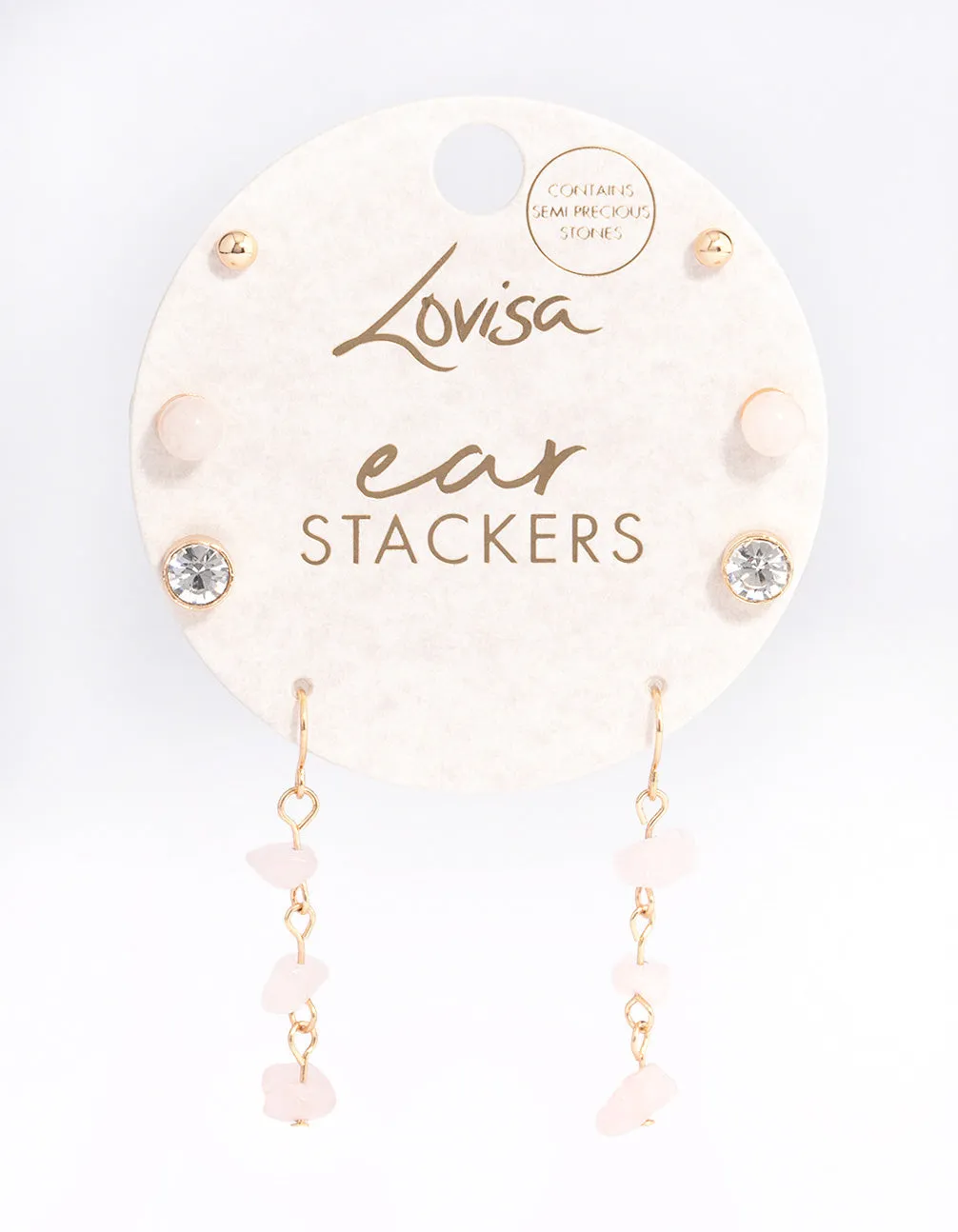 Gold Rose Quartz Diamante Drop Stacker Earrings