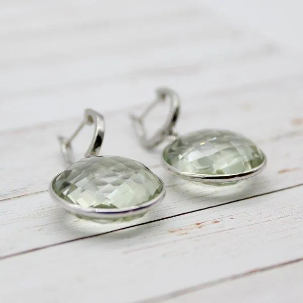 Green Quartz Bezel Set Drop Earrings