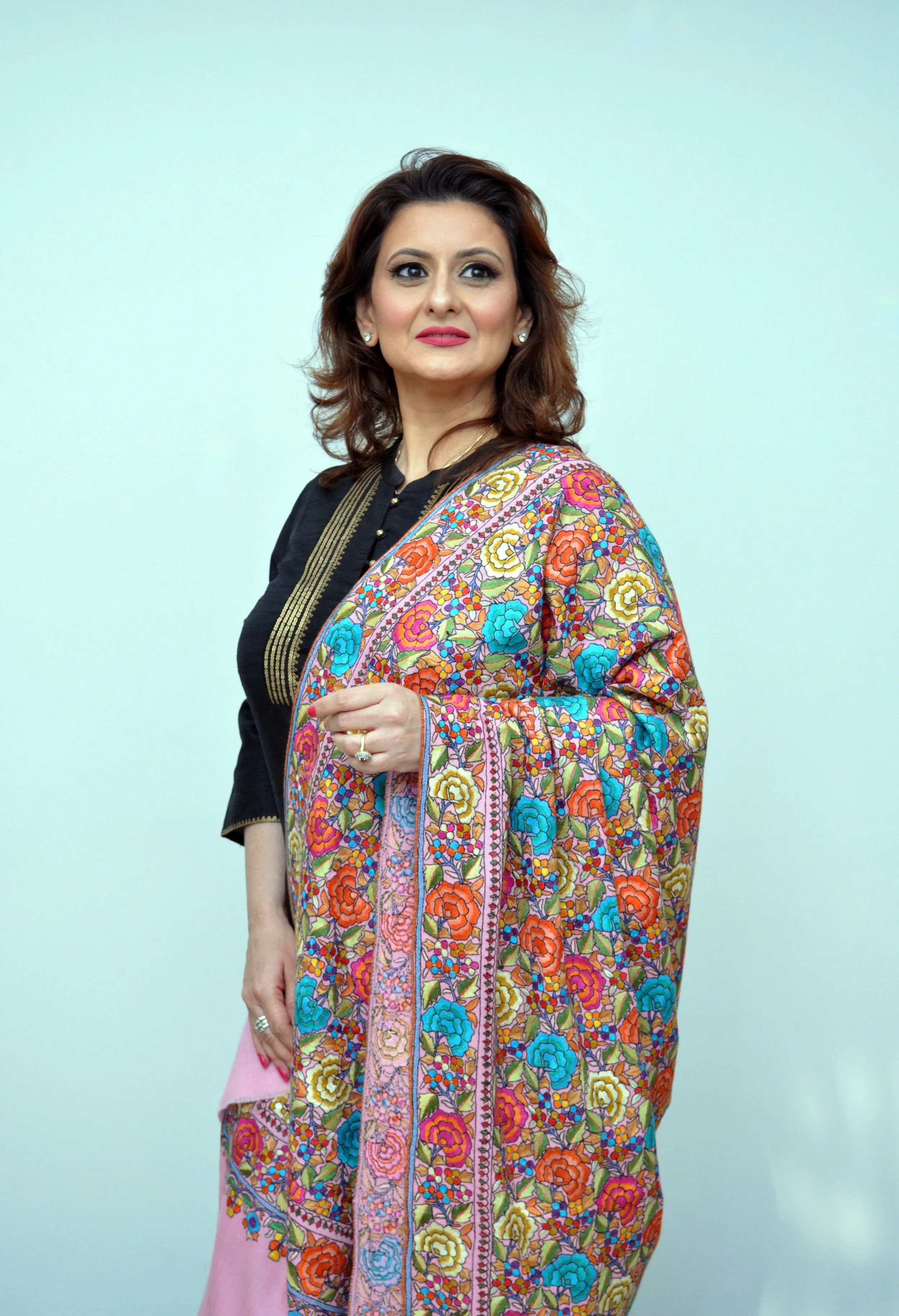 Gul Bahar Pink Pashmina Floral Jamewar Shawl