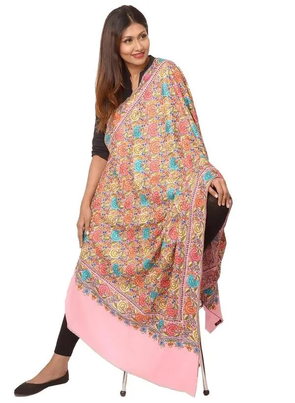 Gul Bahar Pink Pashmina Floral Jamewar Shawl