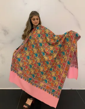 Gul Bahar Pink Pashmina Floral Jamewar Shawl