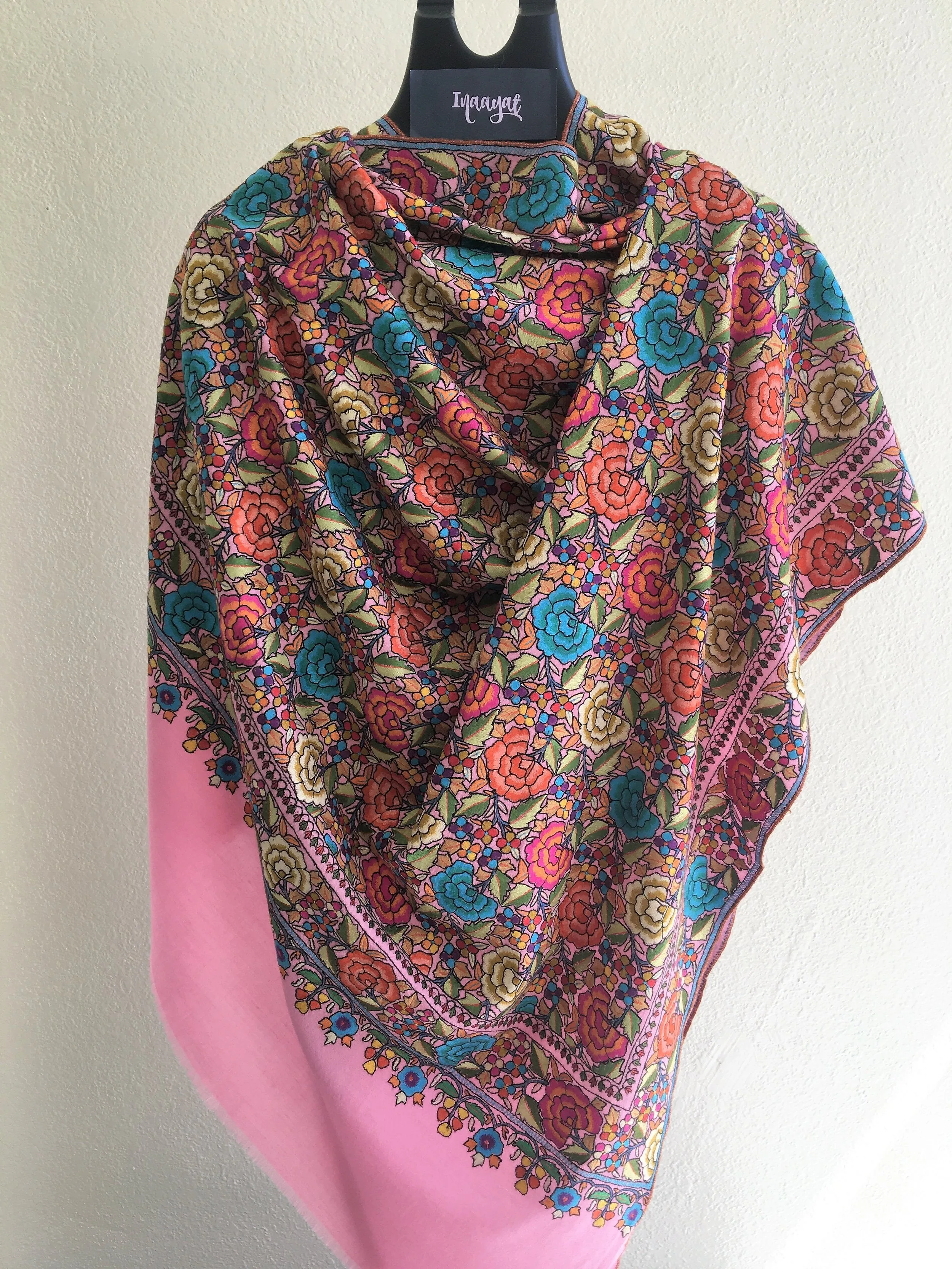 Gul Bahar Pink Pashmina Floral Jamewar Shawl