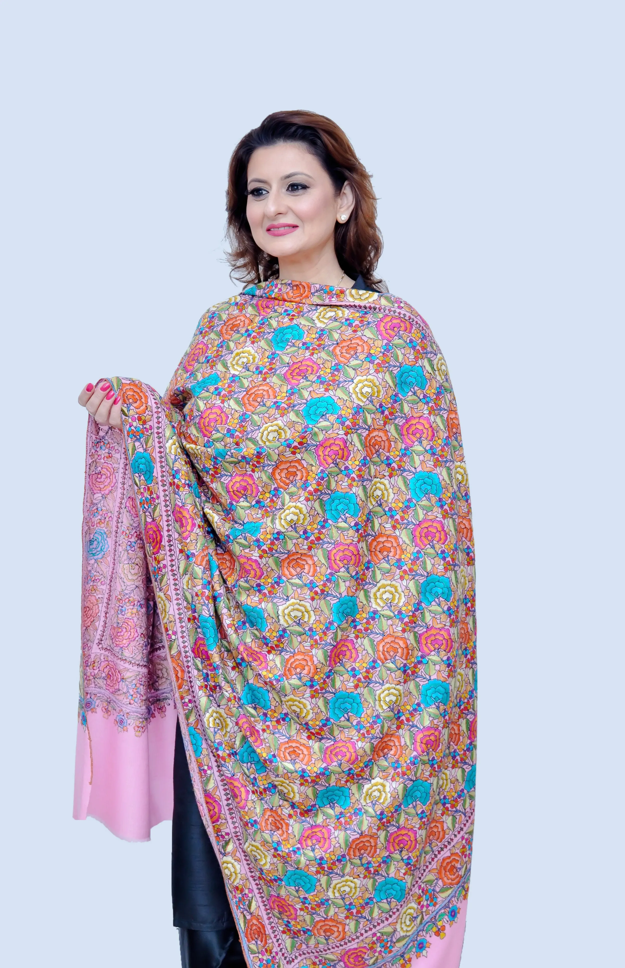 Gul Bahar Pink Pashmina Floral Jamewar Shawl