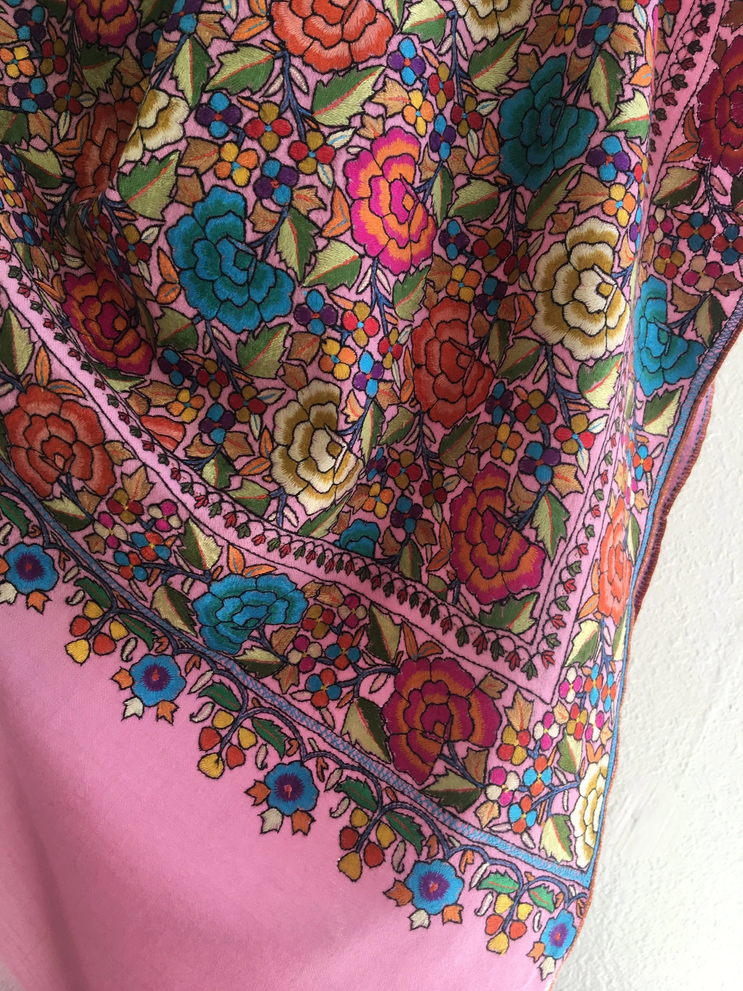 Gul Bahar Pink Pashmina Floral Jamewar Shawl