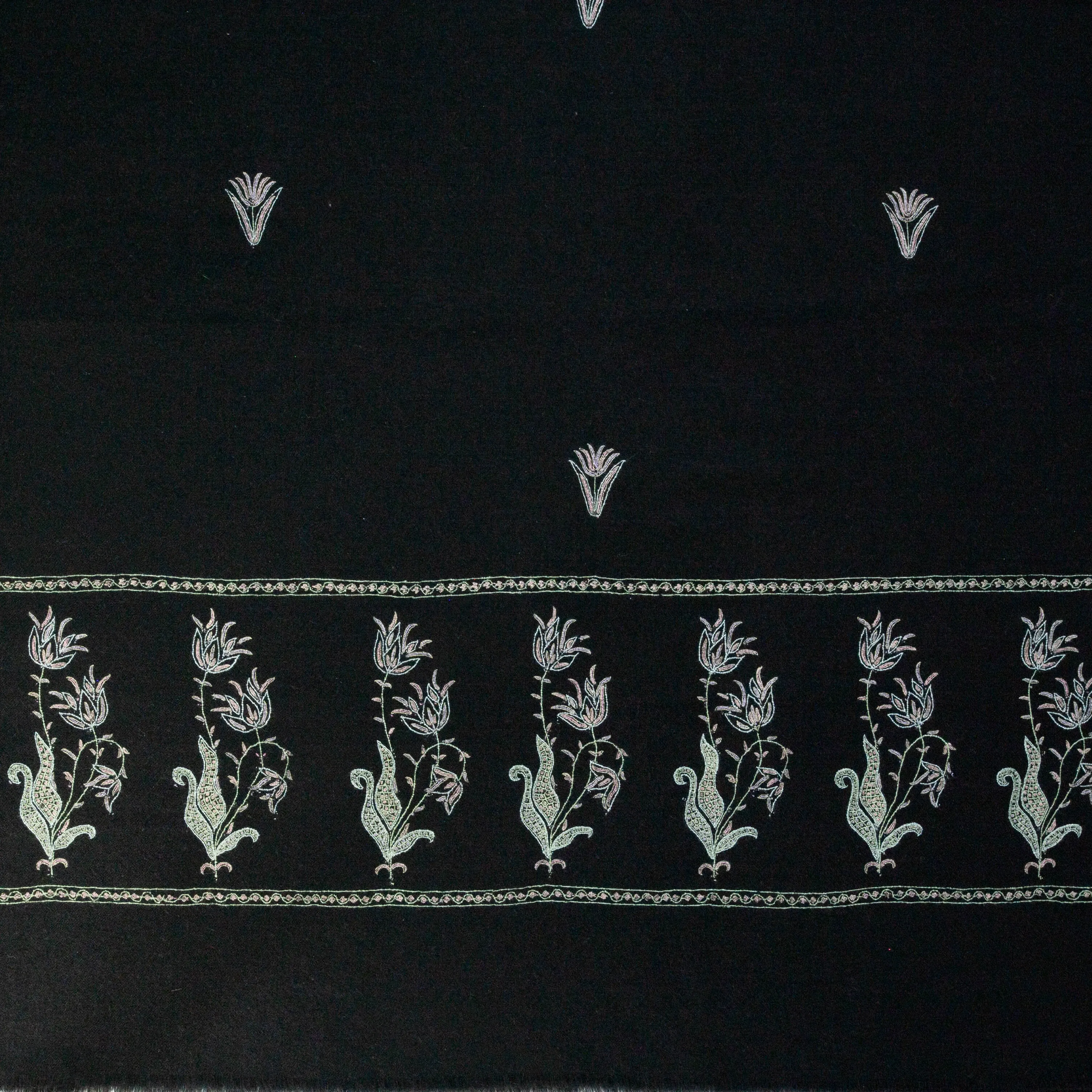 Hand Embroidered Pashmina Cashmere Shawl - Black Tulips