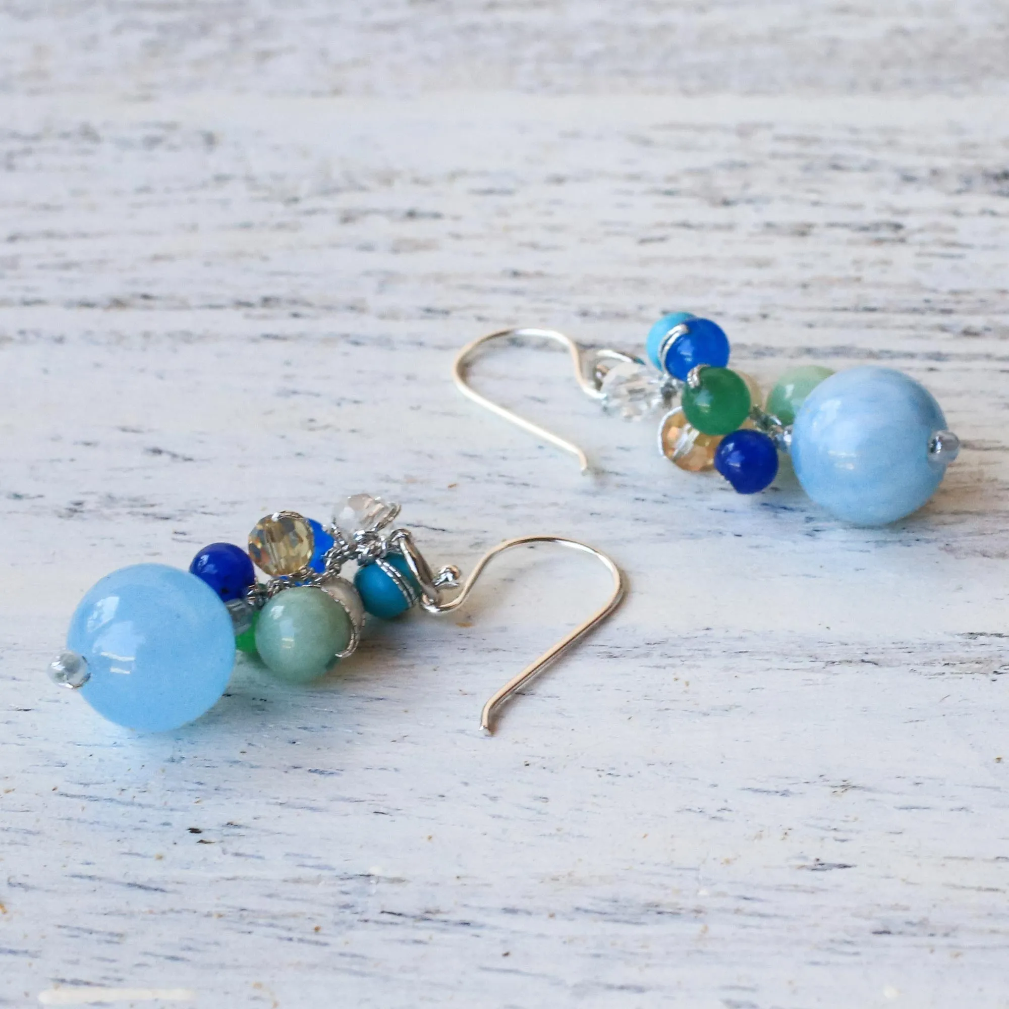 Happy Bunch Blue Quartz Multi-Gemstone Dangle Earrings from Thailand