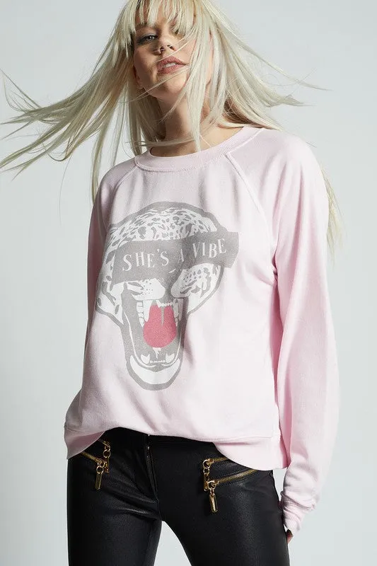 Hot Girl Cheetah She’s Vibe Long Sleeve Sweatshirt In Pink