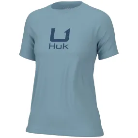 HUK Women's Logo Crew Tee Crystal Blue