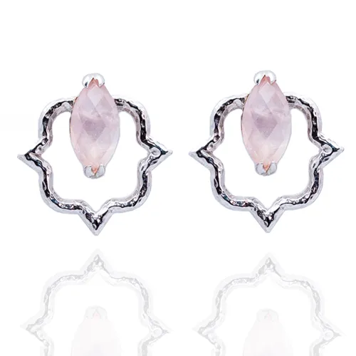 India Affair Rose Quartz Stud Earrings Silver