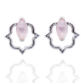 India Affair Rose Quartz Stud Earrings Silver