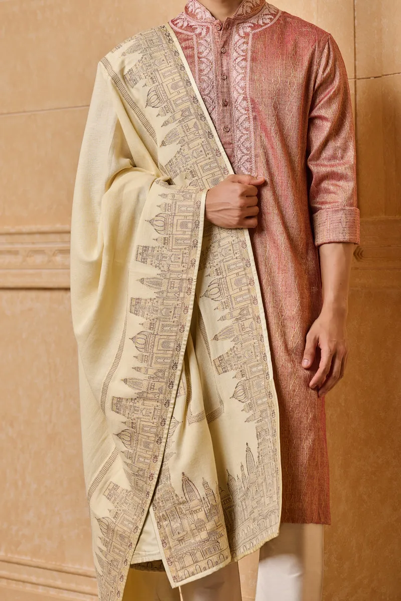 Ivory Shawl With Intricate Zari Border