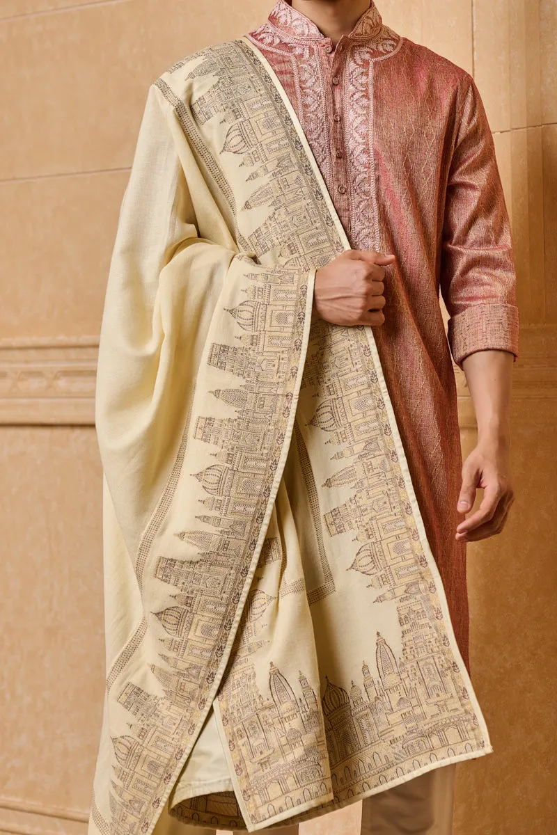 Ivory Shawl With Intricate Zari Border