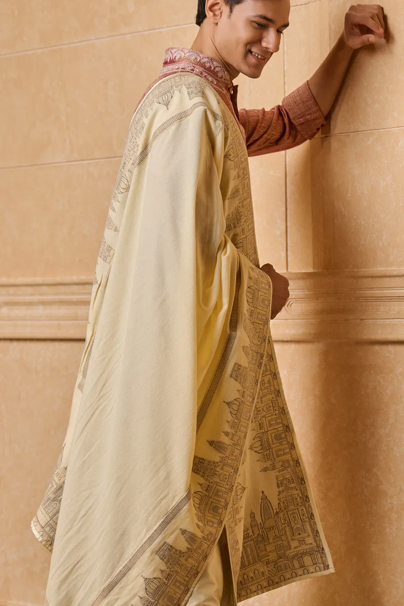 Ivory Shawl With Intricate Zari Border