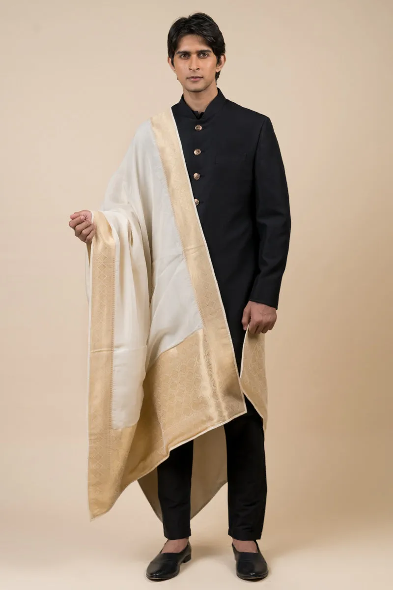 Ivory Silk Zari Jacquard Shawl