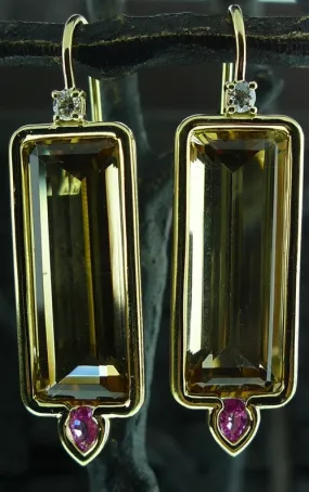 Jemma Wynne 18k Yellow Gold with  Emerald Cut Citrine and Pink Tourmaline Earrings