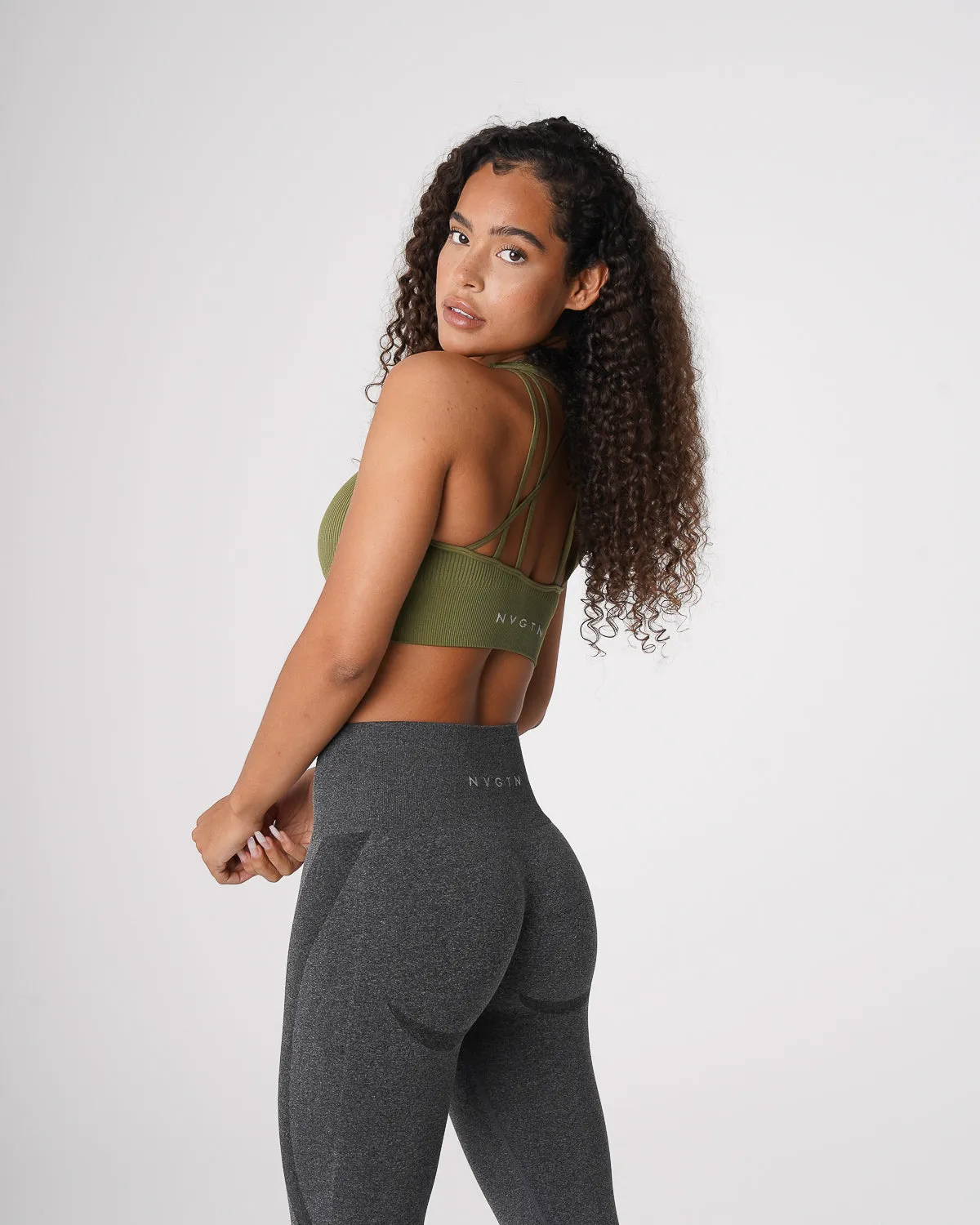 Khaki Green Galaxy Ribbed Seamless Bra